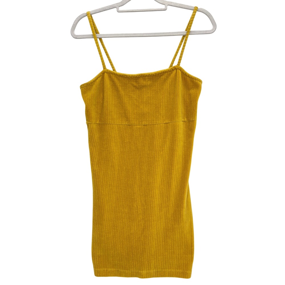 Wild Fable Yellow Ribbed Corduroy Mini Dress M Spaghetti Strap Empire Waist